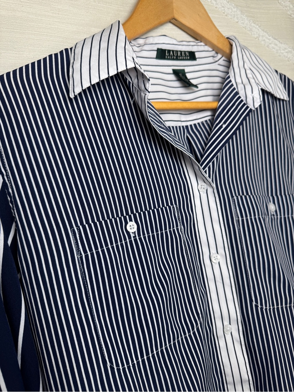 Lauren Ralph Lauren Women’s Medium Navy White Mixed Stripe Tunic Blouse Nautical - Picture 5 of 10